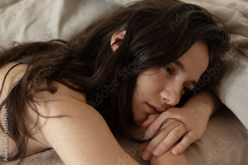 sad girl on pillow
