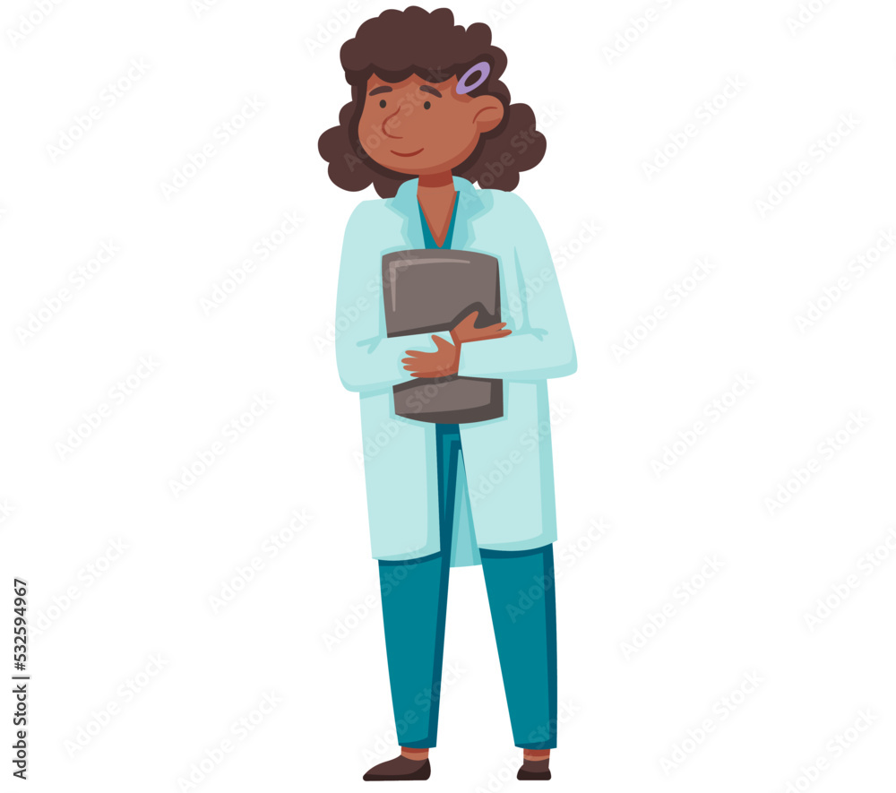 Doctor female character in hospital, medicine, health care concept. Woman medic therapist or nurse in blue uniform cartoon character standing in clinic office. Medicare, physician medical consultation Doctor female character in hospital, medicine, health care concept. Woman medic therapist or nurse in blue uniform cartoon character standing in clinic office. Medicare, physician medical consultation