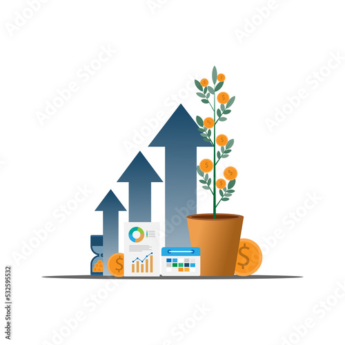 vector illustration long term investment, planning investment, success takes time, growth profit, financial innvesting, data investment analysis