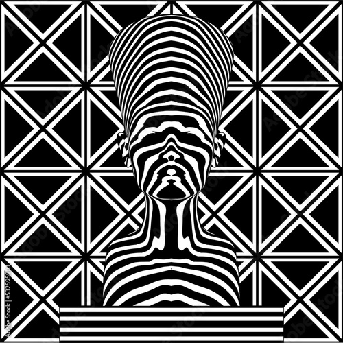 Nefertiti Queen Zebra Woman Made Of Black And White Stripes Vector. The Woman's Head Looks Like Mask.