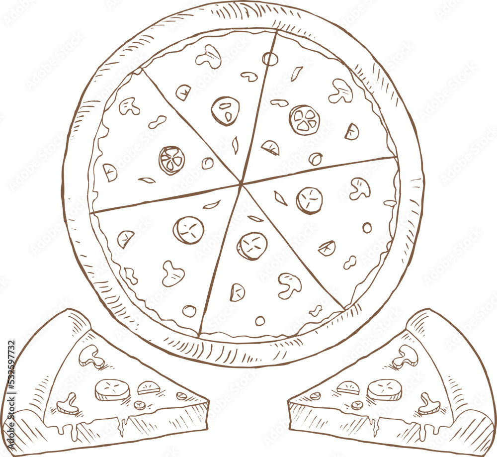 Hand drawn of Pizza isolated on white background Hand drawn of Pizza isolated on white background