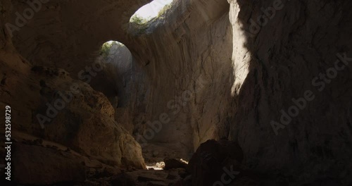 God's Eyes - erosion openings in Prohodna cave - a karst cave in north central Bulgaria, part of the Iskar-Panega geological park.