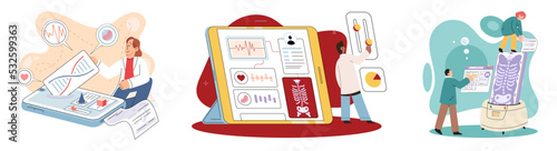 Online medical consultation and support metaphor. Online doctor. Healthcare services, Ask doctor. Tele medicine e-health service. Therapist videocalling phone screen. Diagnosis treatment of patients