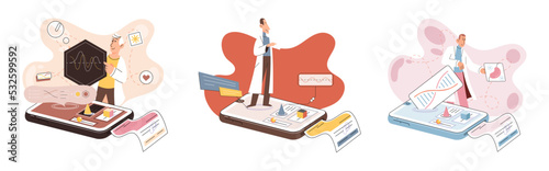 Online medical consultation and support metaphor. Online doctor. Healthcare services, Ask doctor. Tele medicine e-health service. Therapist videocalling phone screen. Diagnosis treatment of patients