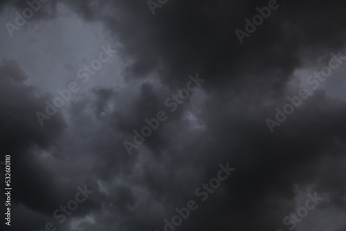 Picturesque view of sky with heavy rainy clouds. Stormy weather