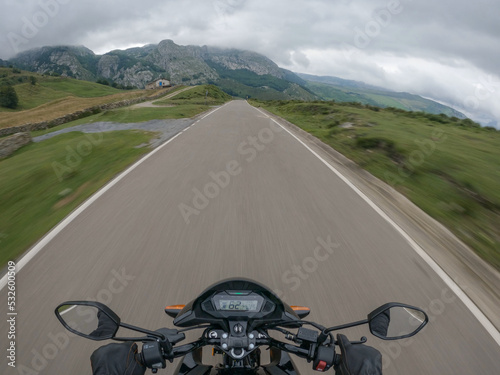 POV of motorbike pilot on a mountain road  photo