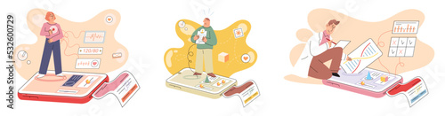 Online medical consultation and support metaphor. Online doctor. Healthcare services, Ask doctor. Tele medicine e-health service. Therapist videocalling phone screen. Diagnosis treatment of patients