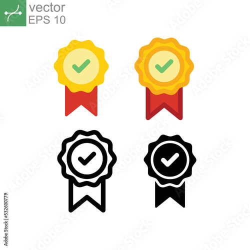 Approved certified medal for award sign. Guarantee in costumer assurance badge. Profile verification check mark. Medal tick award icon. Vector illustration. Design on white background. EPS 10
