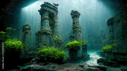 Illustration of underwater ruins - image generated by AI. © Ricardo Nóbrega