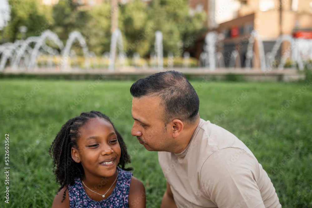 multiracial family of father and daughter in the park outdoors multiracial family of father and daughter in the park outdoors