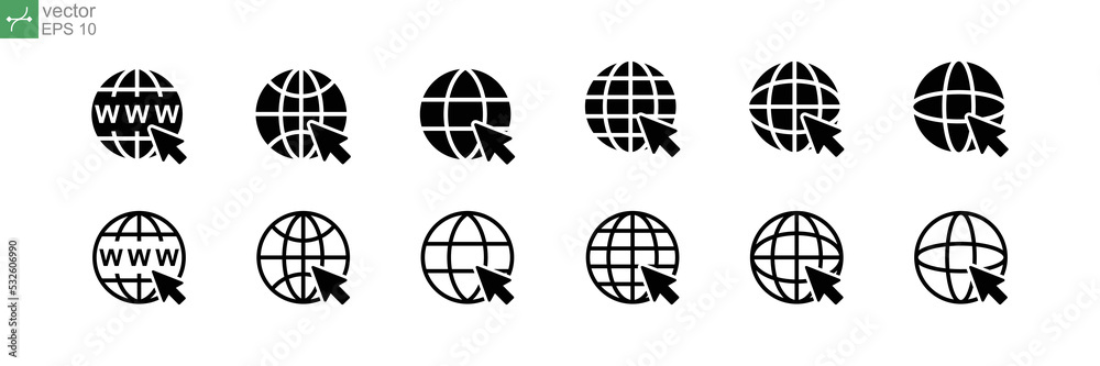 Globe & arrow for connect internet or web access. Web browser element for ecommerce or website connection. Internet, go to website icon set. Vector illustration Design on white background. EPS 10 Globe & arrow for connect internet or web access. Web browser element for ecommerce or website connection. Internet, go to website icon set. Vector illustration Design on white background. EPS 10