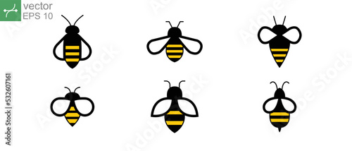 Set of honey bee in logo sign. Fly bee buzz graphic for template or web design. Honey insect animal. Bee concepts logo vector icon. Illustration design on white background. EPS 10