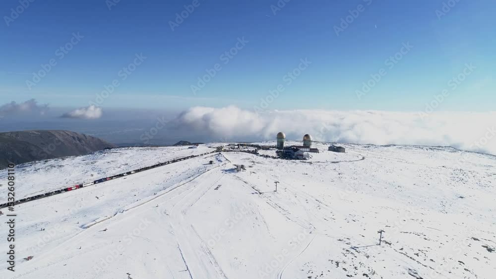 Flying Over Snow Mountain in Serra da Estrela, Portugal Flying Over Snow Mountain in Serra da Estrela, Portugal