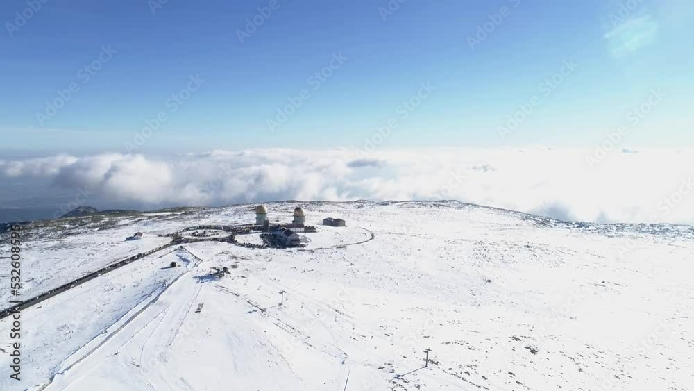 Flying Over Snow Mountain in Serra da Estrela, Portugal Flying Over Snow Mountain in Serra da Estrela, Portugal