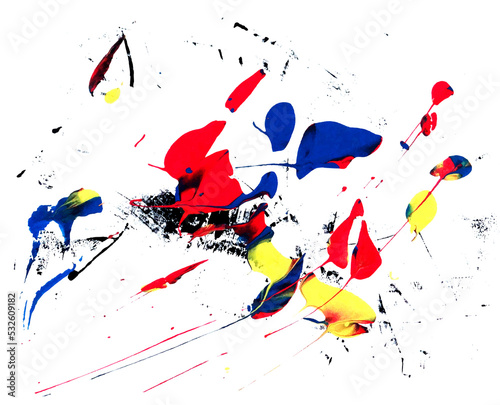 Expressive and artistic paint splatter with primary colors