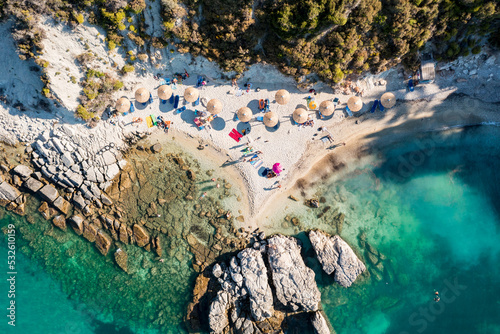 Drone view of a small beach in Greece photo