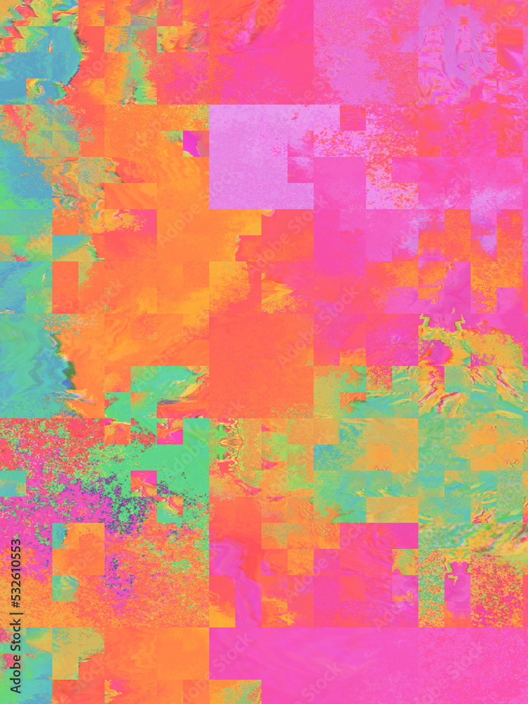 Distressed glitch background in vibrant colors with copy space Distressed glitch background in vibrant colors with copy space