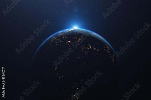 Planet Earth Sunrise , Day and Night Transition.