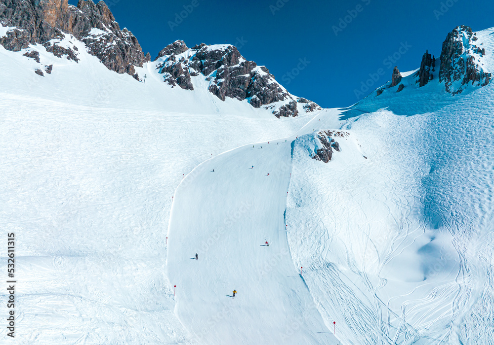 Alpine Ski Resort St. Anton Am Arlberg In Winter Time - obrazy, fototapety, plakaty 