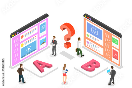 Fotografi Isometric flat  concept of AB testing, split test, A-B comparison