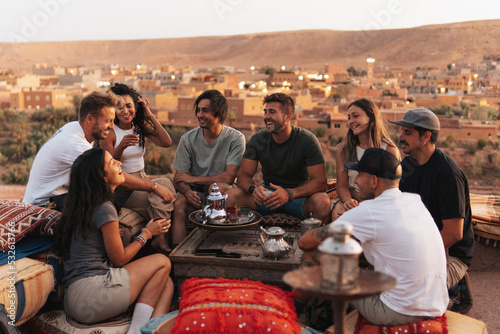 Group of friends on a trip in morocco photo