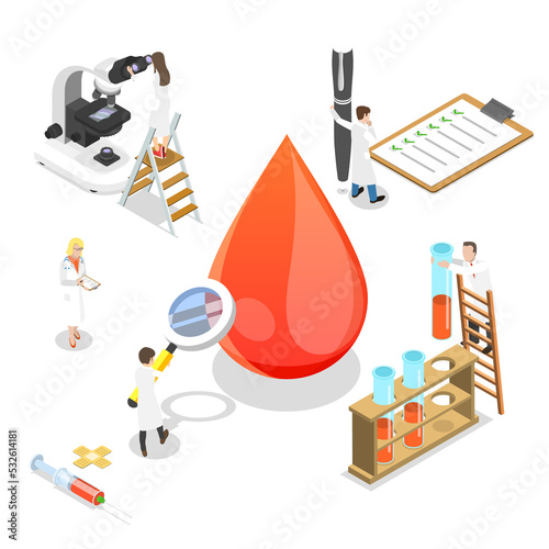 Isometric flat concept of blood test procedure.