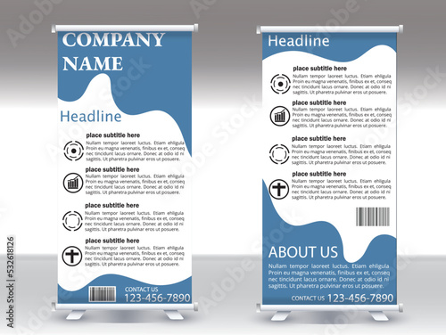 Banner roll-up design, business concept. Graphic template roll-up for exhibitions, banner 
for seminar, pull up design, modern banner. Universal stand for 
conference, promo banner vector background.