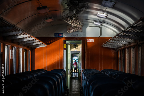 Inside of a classic Thai train photo