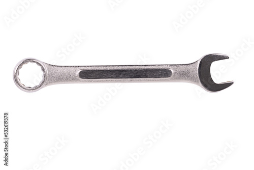 Wrench isolated and disposed on a white background, directly above. Construction single object. Cut out.