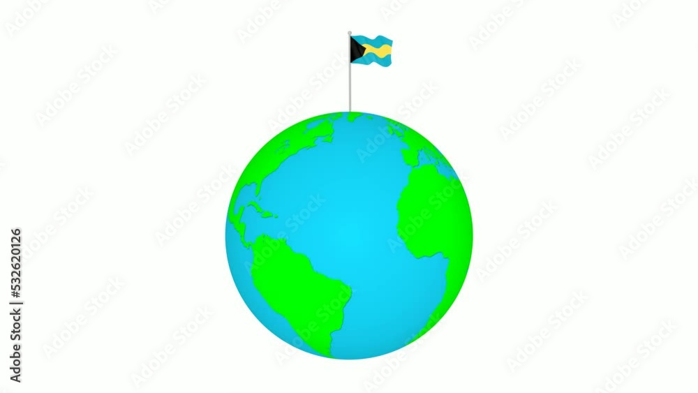 Bahamas national flag wave on 3d planet earth Bahamas national flag wave on 3d planet earth