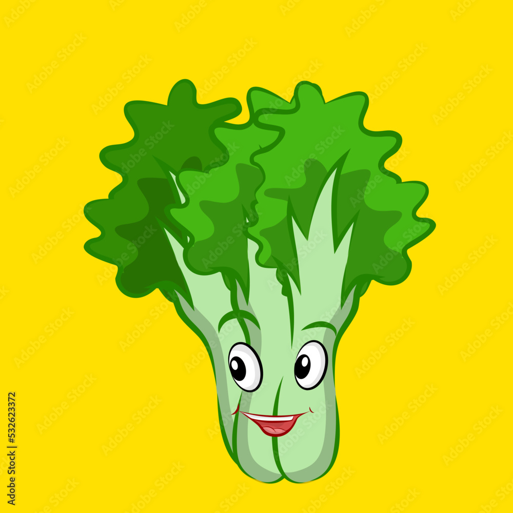 Smiling cute lettuce, clip art isolated on yellow background suitable for sticker print design, illustration or collection. Smiling cute lettuce, clip art isolated on yellow background suitable for sticker print design, illustration or collection.