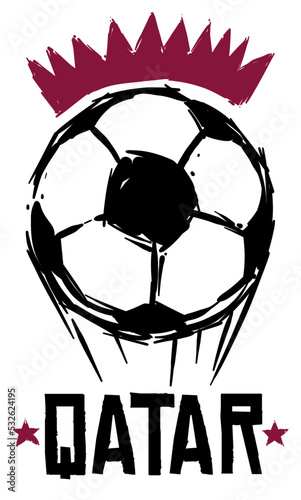 Brushstroke Design with Soccer Ball with Crown like Qatar Flag, Vector Illustration