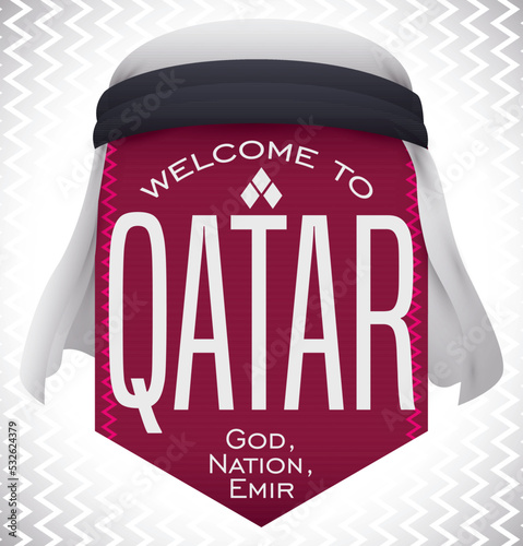 Pennant Decorated with White Keffiyeh and Welcome Message, Vector Illustration