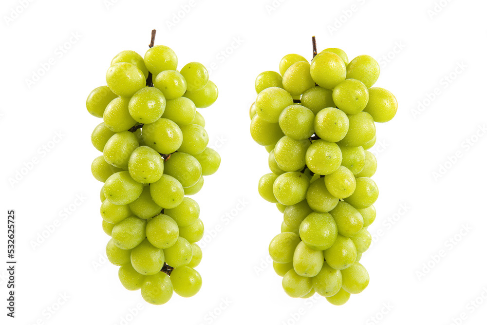 two bunch of fresh green Shine Muscat grape isolated on white background two bunch of fresh green Shine Muscat grape isolated on white background
