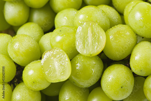 closeup of seedless green Shine Muscat grape background