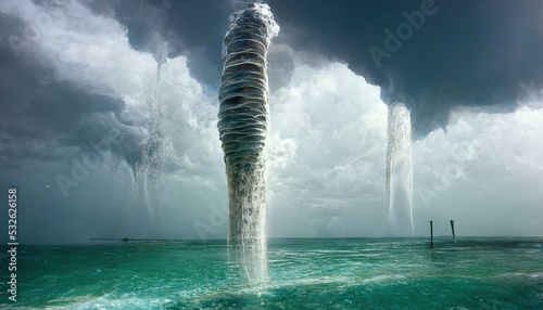 This is a 3D illustration of a waterspout, whirlwind, commonly seen in Florida.