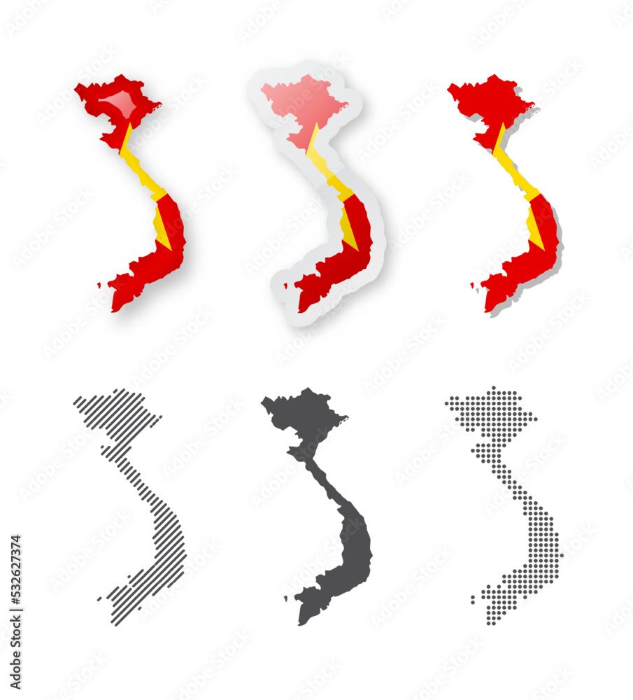 Vietnam Maps Collection. Six maps of different designs. Stock Vector