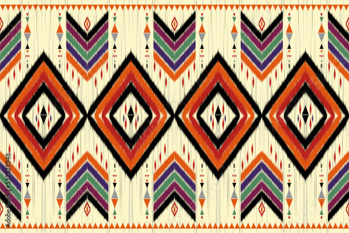 Ikat geometric folklore ornament with tribal ethnic seamless striped pattern Aztec style. oriental pattern traditional Design for background, clothing, wrapping, Batik, fabric, vector, illustration.