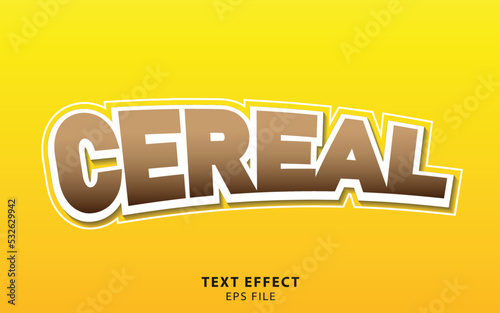 Cereal text effect template with bold font concept use for food, brand label, headline and logo. Vector illustration
