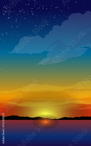 Lake at sundown nature background