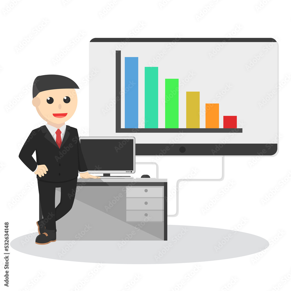businessman proud to showing company bar charts businessman proud to showing company bar charts