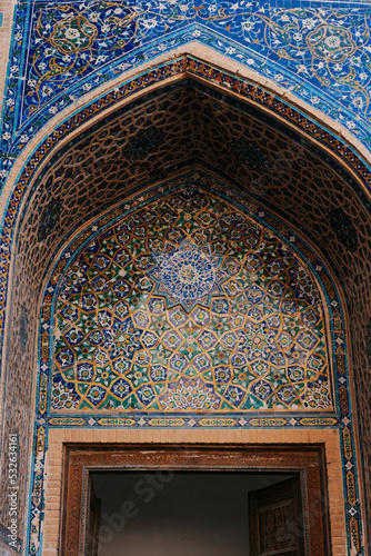 Registan mosaic pattern design background of ceramic tiles of Registan