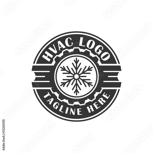 Professional HVAC logo silhouette design vector isolated, ,gear wheel setting icon hvac service, snowflake, heating and cooling llc logo
