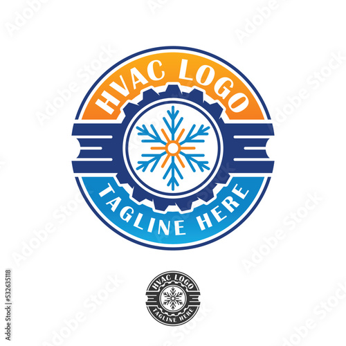 Professional HVAC logo design vector isolated, snowflake,  logo HVAC circular emblem cool and trendy, gear wheel setting icon hvac service, heating and cooling llc logo