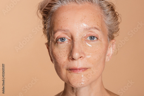 Close-up beauty portrait of beautiful senior woman  photo