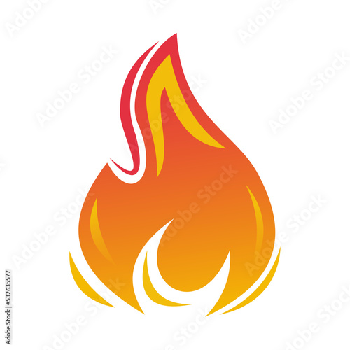 Fire, flame. Red fire in abstract style on white background. Flat fire. Modern art isolated graphics. Fire sign. PNG Format