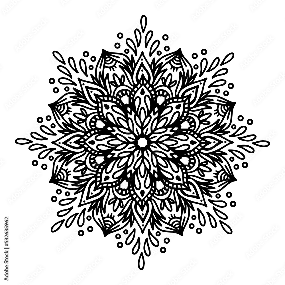 Vector Illustration Outline Mandala Flower Isolated on a White Background. Circular Ornament in Ethnic Oriental Style. Design for Henna, Mehndi, Tattoo, Floral Pattern, Decoration, Coloring Book Page. Vector Illustration Outline Mandala Flower Isolated on a White Background. Circular Ornament in Ethnic Oriental Style. Design for Henna, Mehndi, Tattoo, Floral Pattern, Decoration, Coloring Book Page.