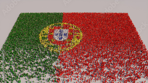 Portuguese Flag formed from a Crowd of People. Banner of Portugal on White. photo