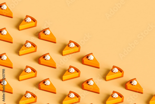 many pumpking pie slices with copy space photo