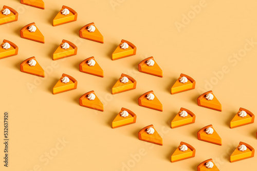 three rows of pumpking pie slices photo